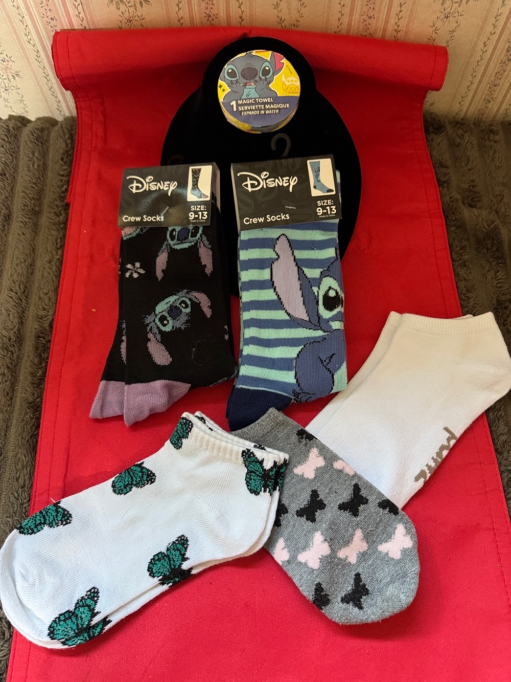 Disney STITCH Socks  AND Butterfly Black, Blue, White, Gray, Green